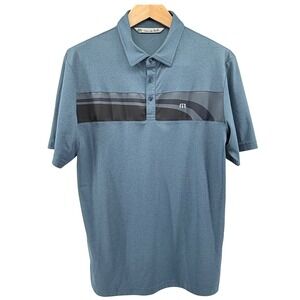 Travis Mathew Golf Polo Shirt preppy Striped‎ Performance Casual Blue Large